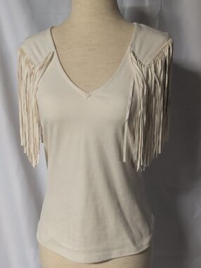 Idyllwind Cream V-Neck Fringe Shoulder Tank